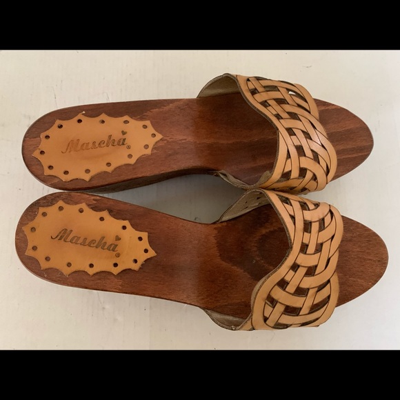 Natural tan color real leather sandals light wedges laser cut design Eu 40 US 10 - Picture 3 of 8